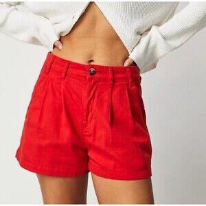 Free People Shorts Women Billie Chino Red Orange Summer Cotton Preppy Size 4 New